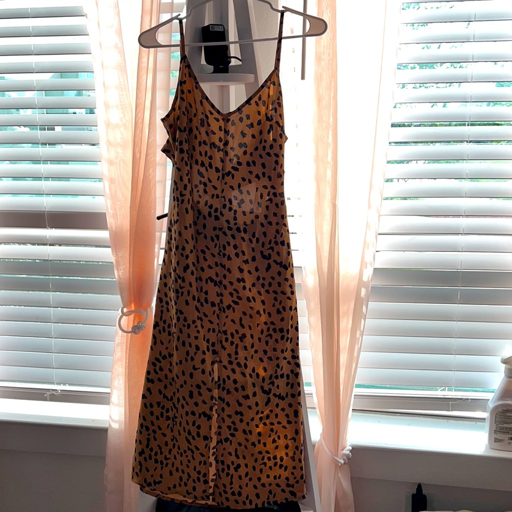 Tan Dress with Navy Blue spots